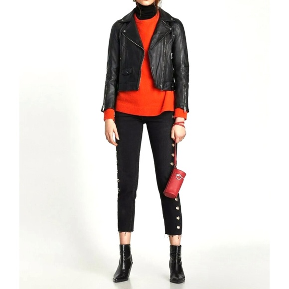 Zara Metal Heart Grommets Ankle Grazer Mid Rise Jeans Raw Hem Black Distressed 2 - Picture 4 of 16